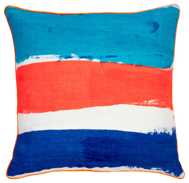 ORANGE, BLUE, AND NAVY STRIPE NAUTICAL PILLOW - Beach Style - Decorative Pillows - other metro ...
